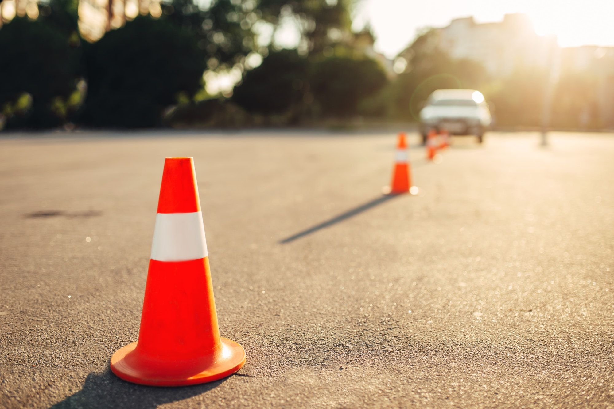 Cones for the examination, driving school concept